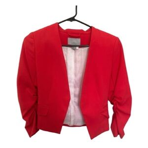 H&M Red Collarless Open-Front Blazer
